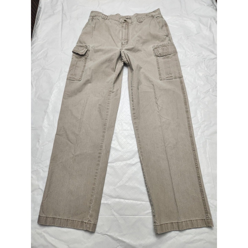 L.L.Bean Cargo Pants Mens 35x32 Beige Canvas Relaxed Fit Workwear Utility